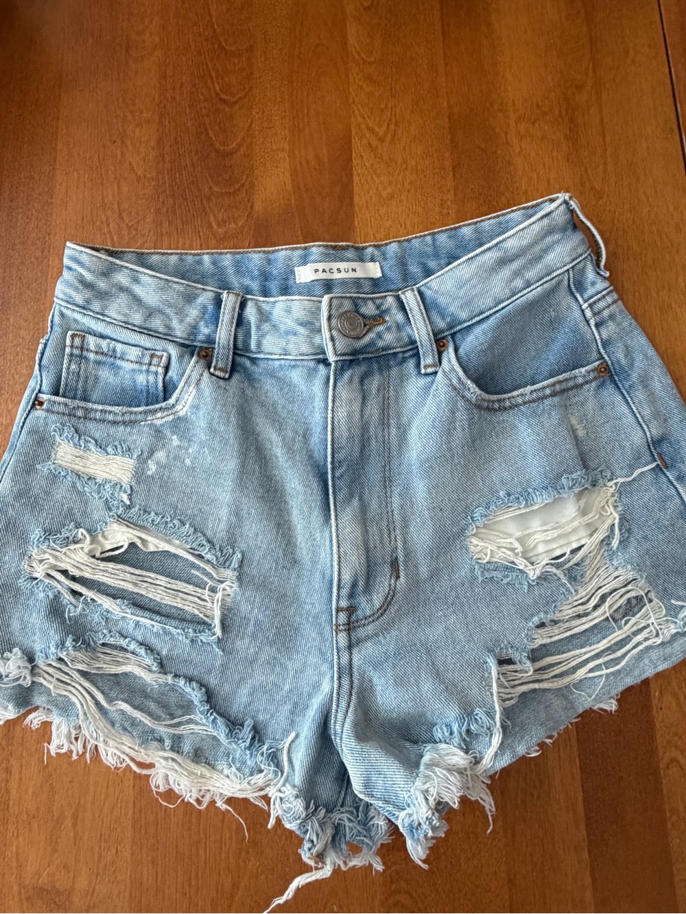PacSun Light Blue Distressed High-Rise Denim Shorts